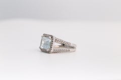 14k Weißgold Damen Aquamarin & Diamant-Ring, Größe 6,5 - 9,3g