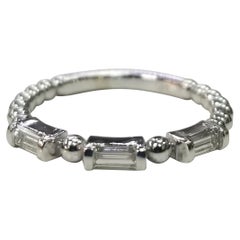 14k White Gold Ladies Baguette Ring with Balls