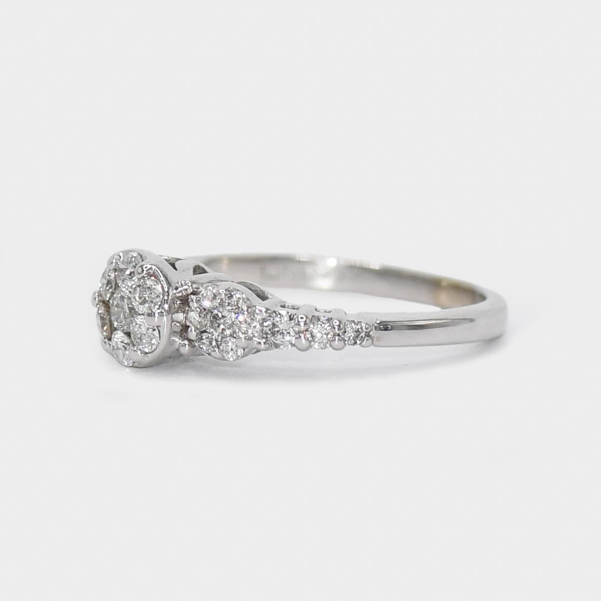 14K White Gold Ladies' Diamond Cluster Ring 0.40tdw, 2.6g For Sale 1
