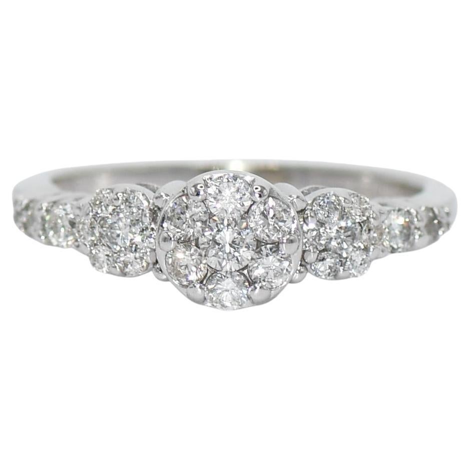 14K White Gold Ladies' Diamond Cluster Ring 0.40tdw, 2.6g For Sale
