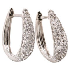 14K White Gold Ladies Diamond Fancy Huggie Earrings