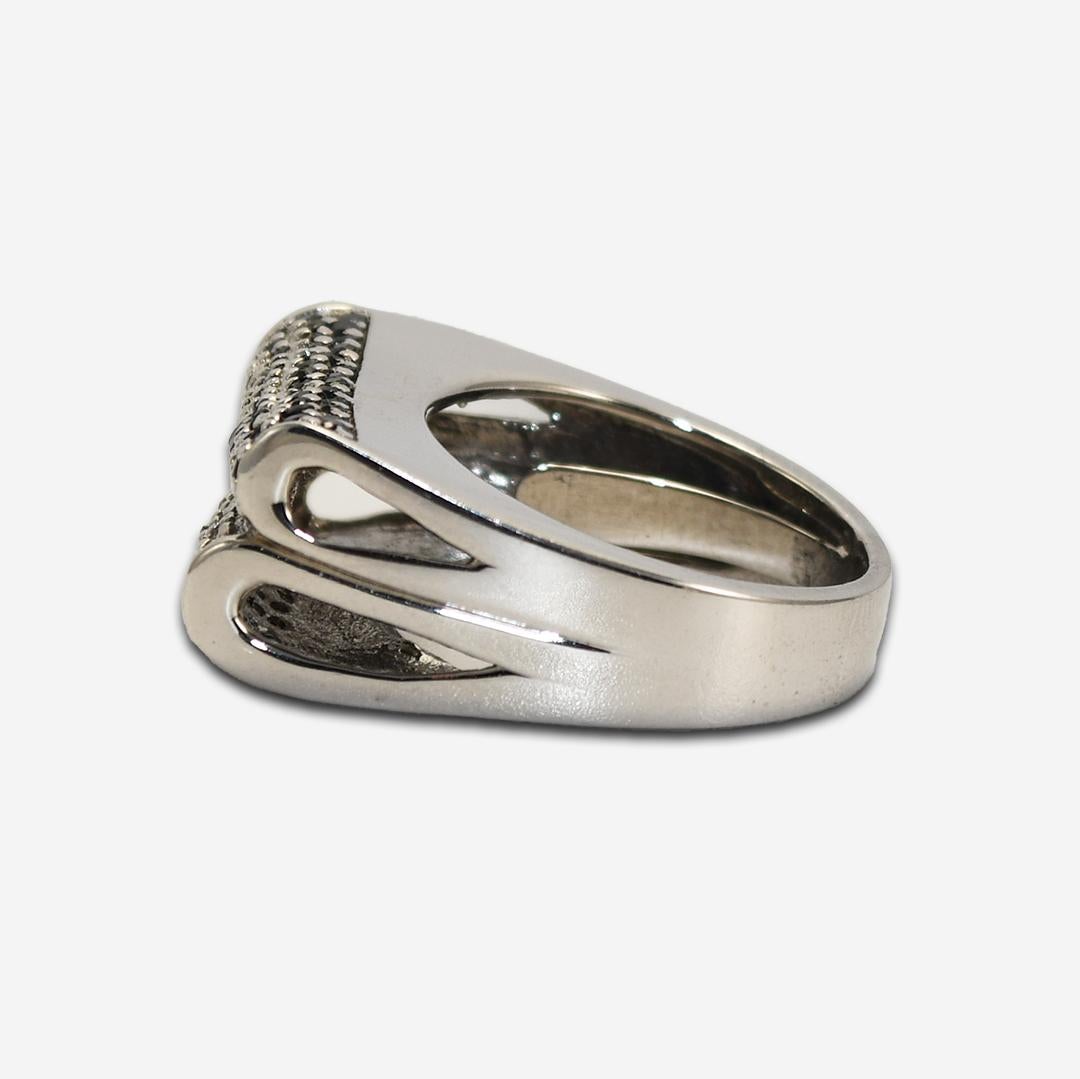 Women's or Men's 14K White Gold Ladies' Diamond & Hematite Ring For Sale
