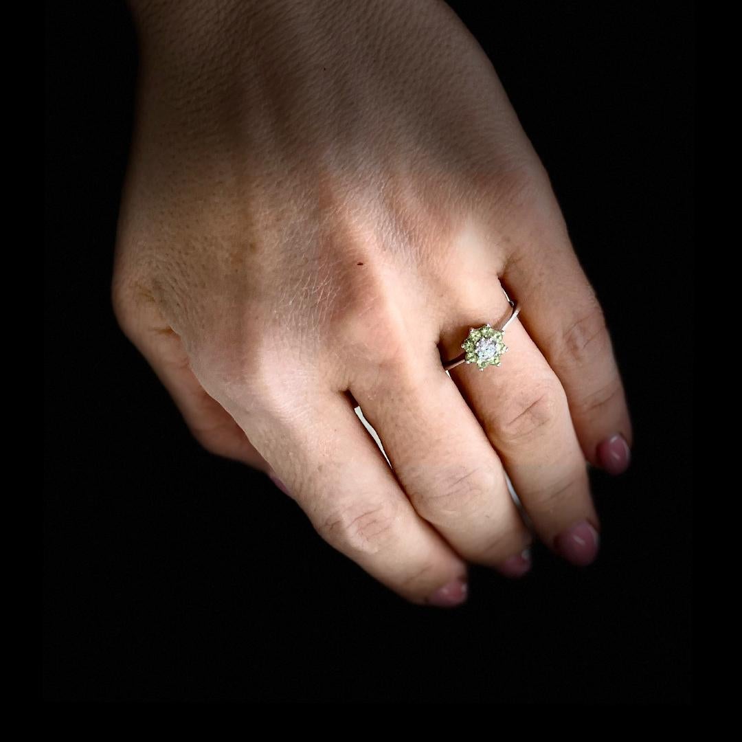 Women's 14K White Gold Ladies Halo Diamond Flower Shaped Ring For Sale