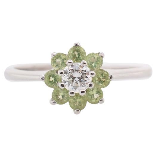 14K White Gold Ladies Halo Diamond Flower Shaped Ring For Sale