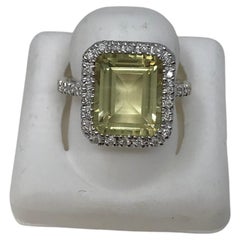 Bague pour femme en or blanc 14 carats avec quartz et diamants, taille 6