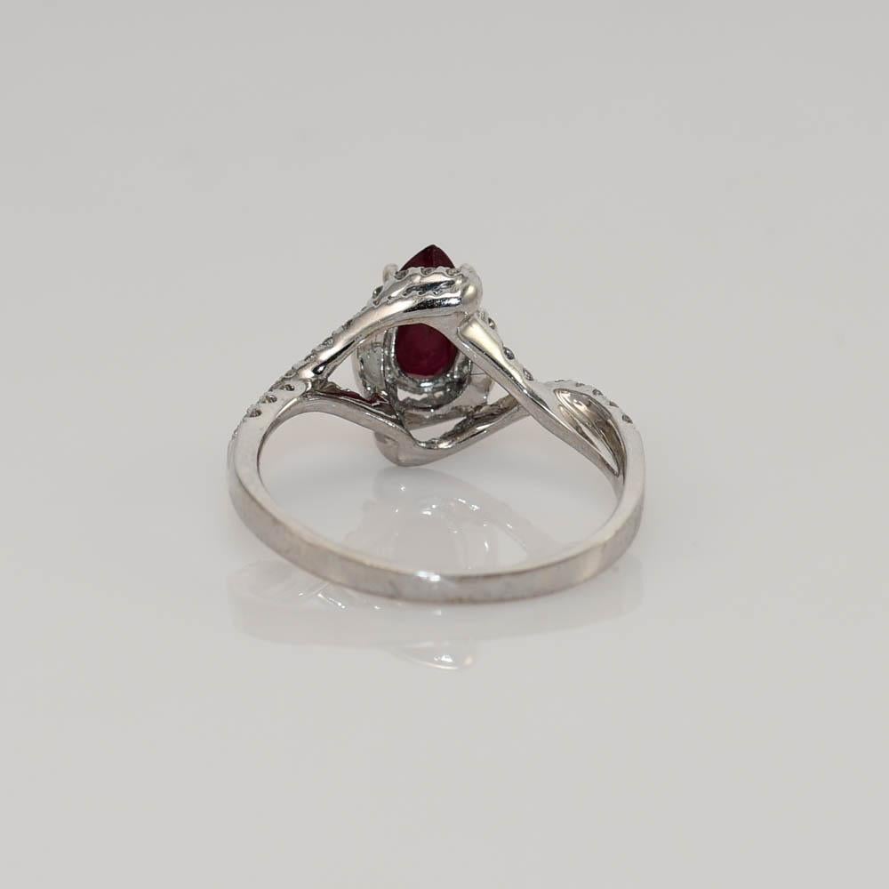 Pear Cut 14k White Gold Ladies Ruby and Diamond Ring For Sale