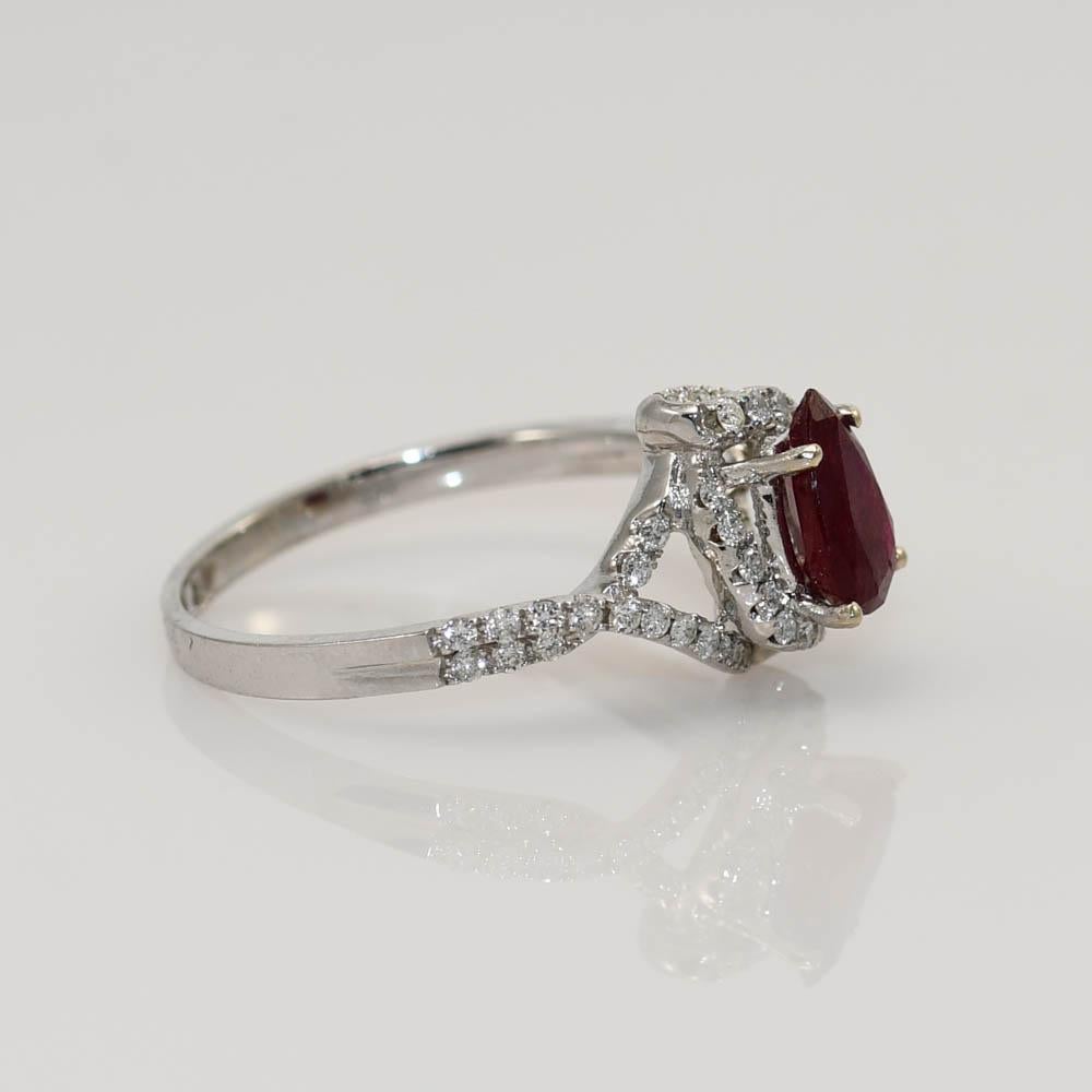 Women's 14k White Gold Ladies Ruby and Diamond Ring For Sale