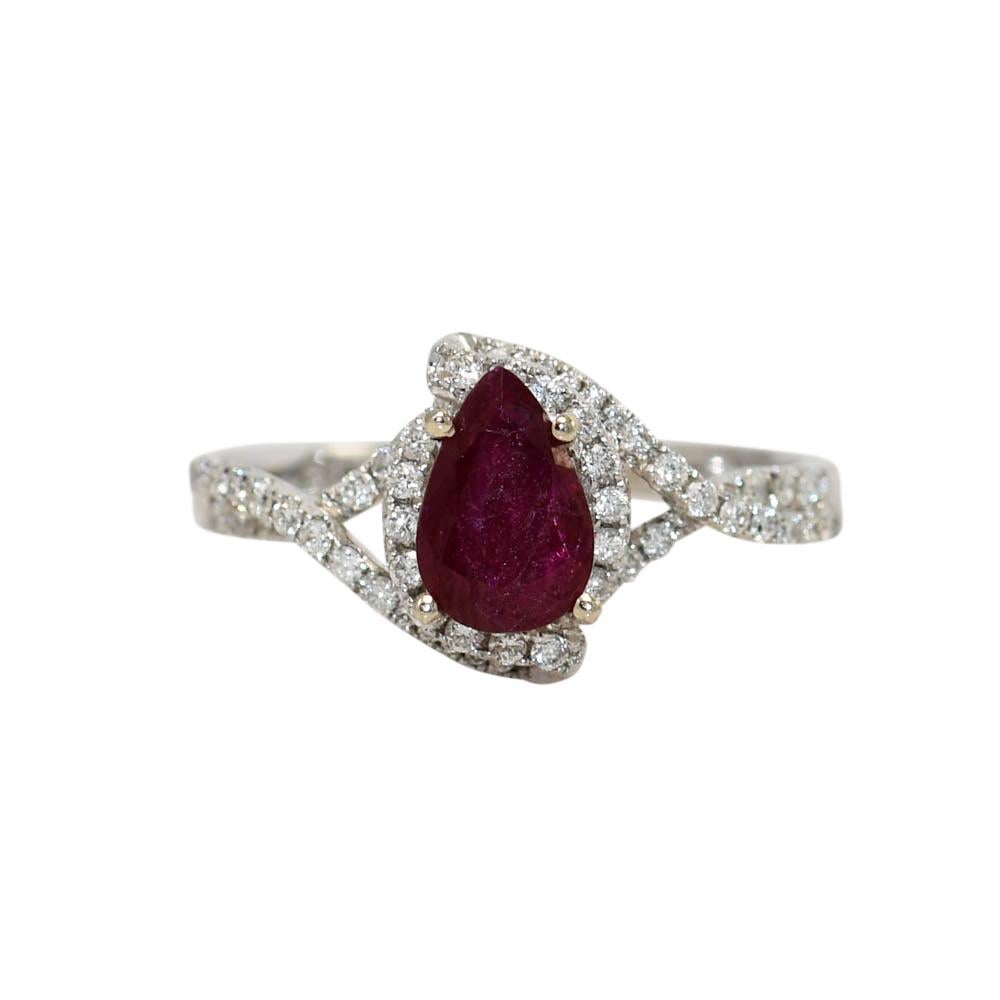 14k White Gold Ladies Ruby and Diamond Ring For Sale