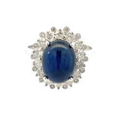 14K White Gold Lady Diana Ring 4.76 Carat Natural Sapphire & Diamond Halo Ring