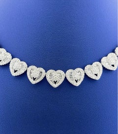 14K White Gold Lady's Diamond Baguette Heart Cluster Link Necklace 26.90ct