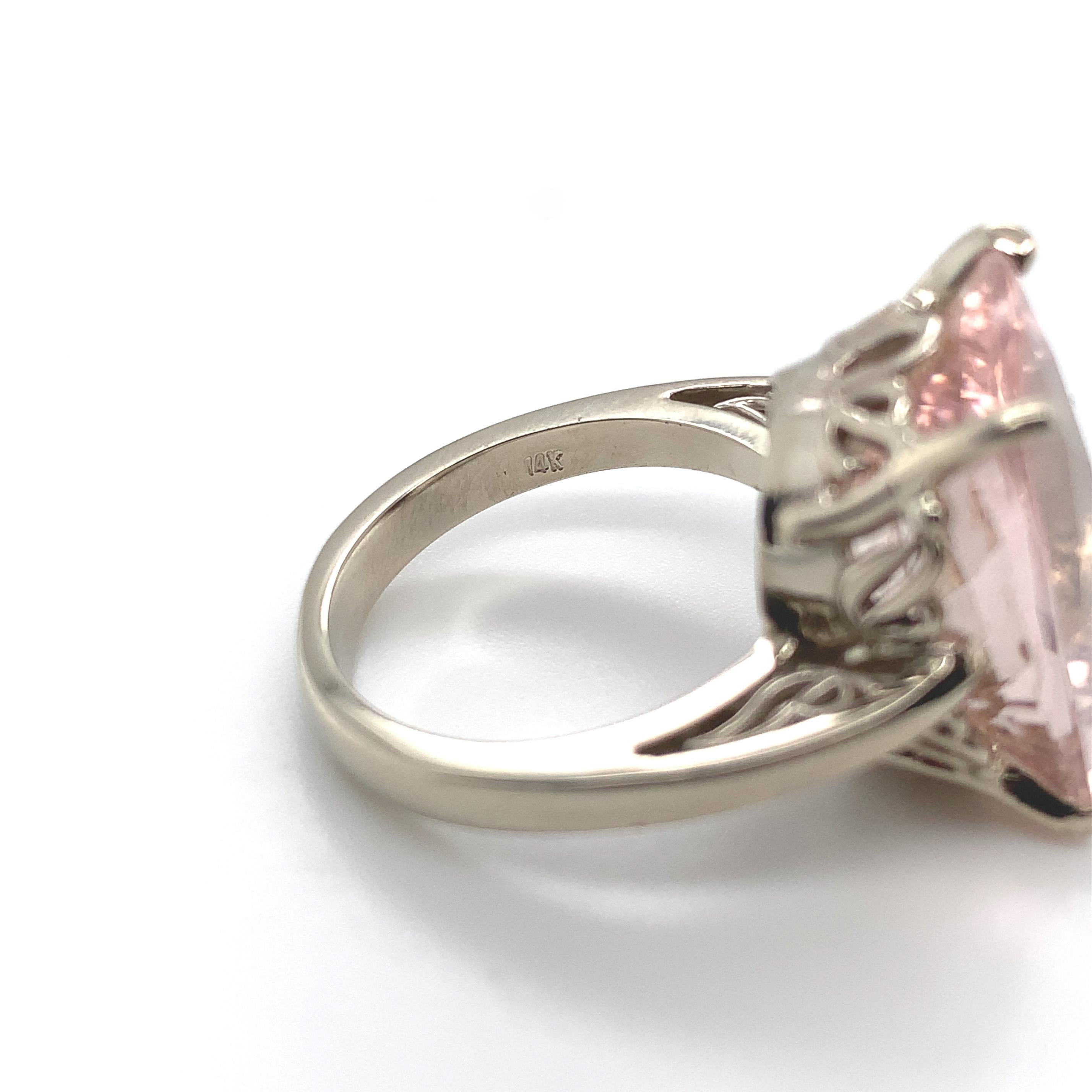  14K White Gold Large 10.85 carat Morganite Ring For Sale 4