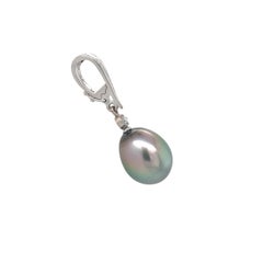 14K white gold Large 14.2mm Black Tahitian Pearl Enhancer Pendant Peacock color