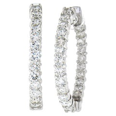 14k White Gold Large 1.80ctw in and Out Round Brilliant Diamond Hoop Earrings