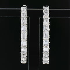 14k White Gold Large 5ct in and Out Emerald Cut Diamond Oval Shape Hoop Earrings