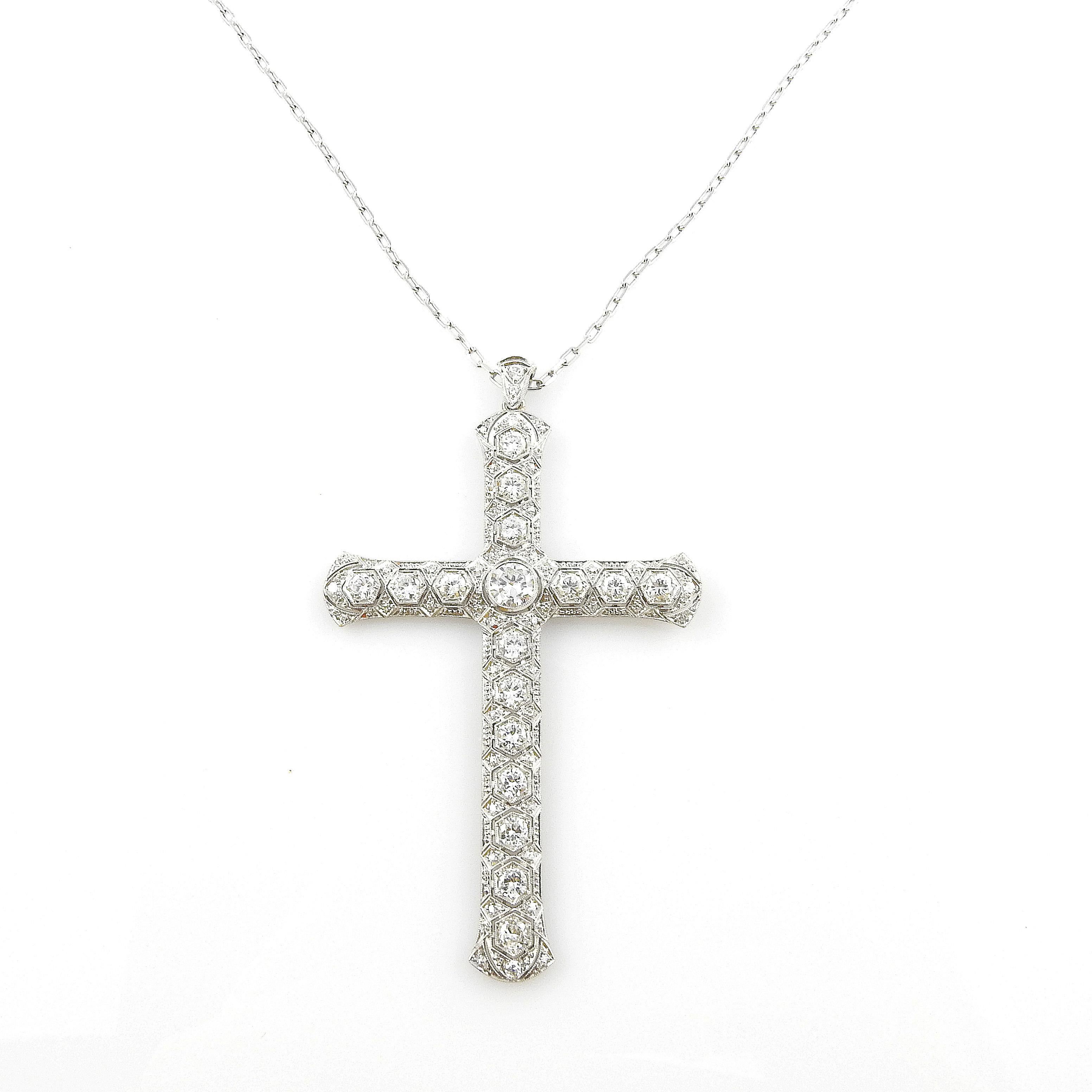 14K White Gold Large Diamond Cross Pendant Necklace 3.51cts #14328 For Sale 4