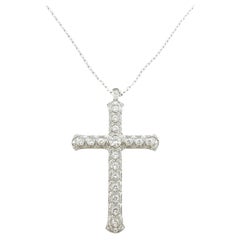 Vintage 14K White Gold Large Diamond Cross Pendant Necklace 3.51cts #14328