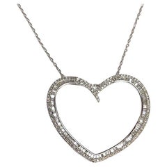 14K White Gold Large Diamond Heart Pendant Necklace