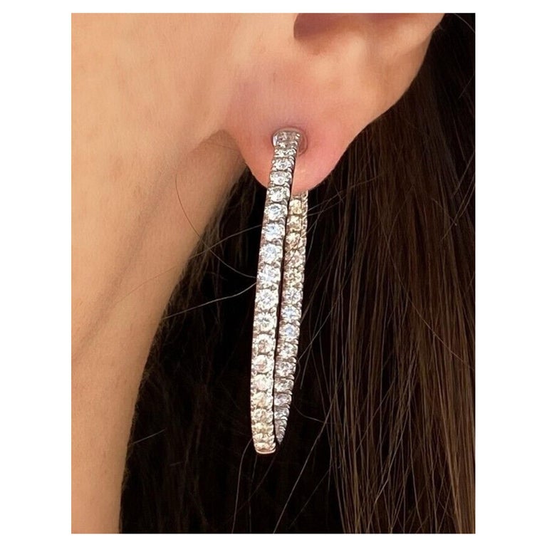 14k white gold Large Diamond Hoop Earring 3.05cts. For Sale at 1stDibs