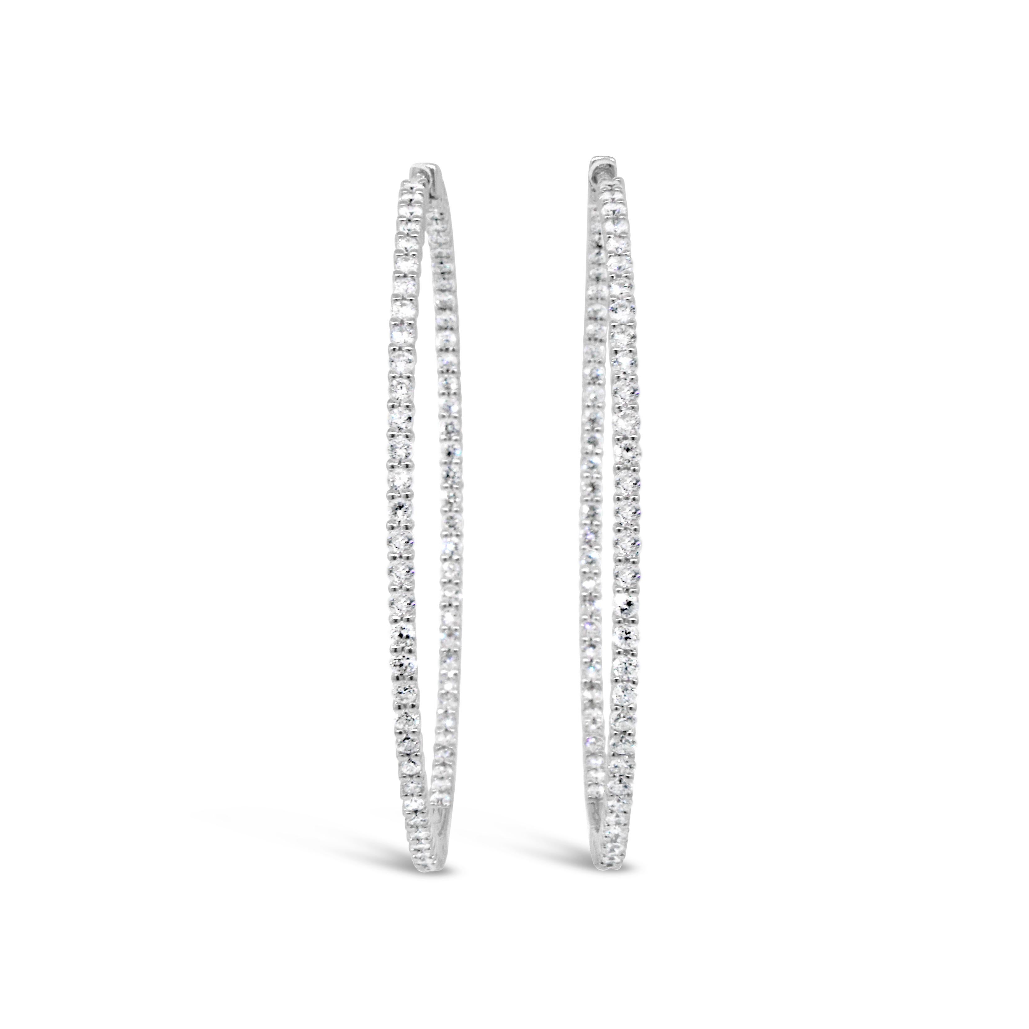 Round Cut 14k White Gold Large Hoop Inside-Out Diamond Earrings For Sale