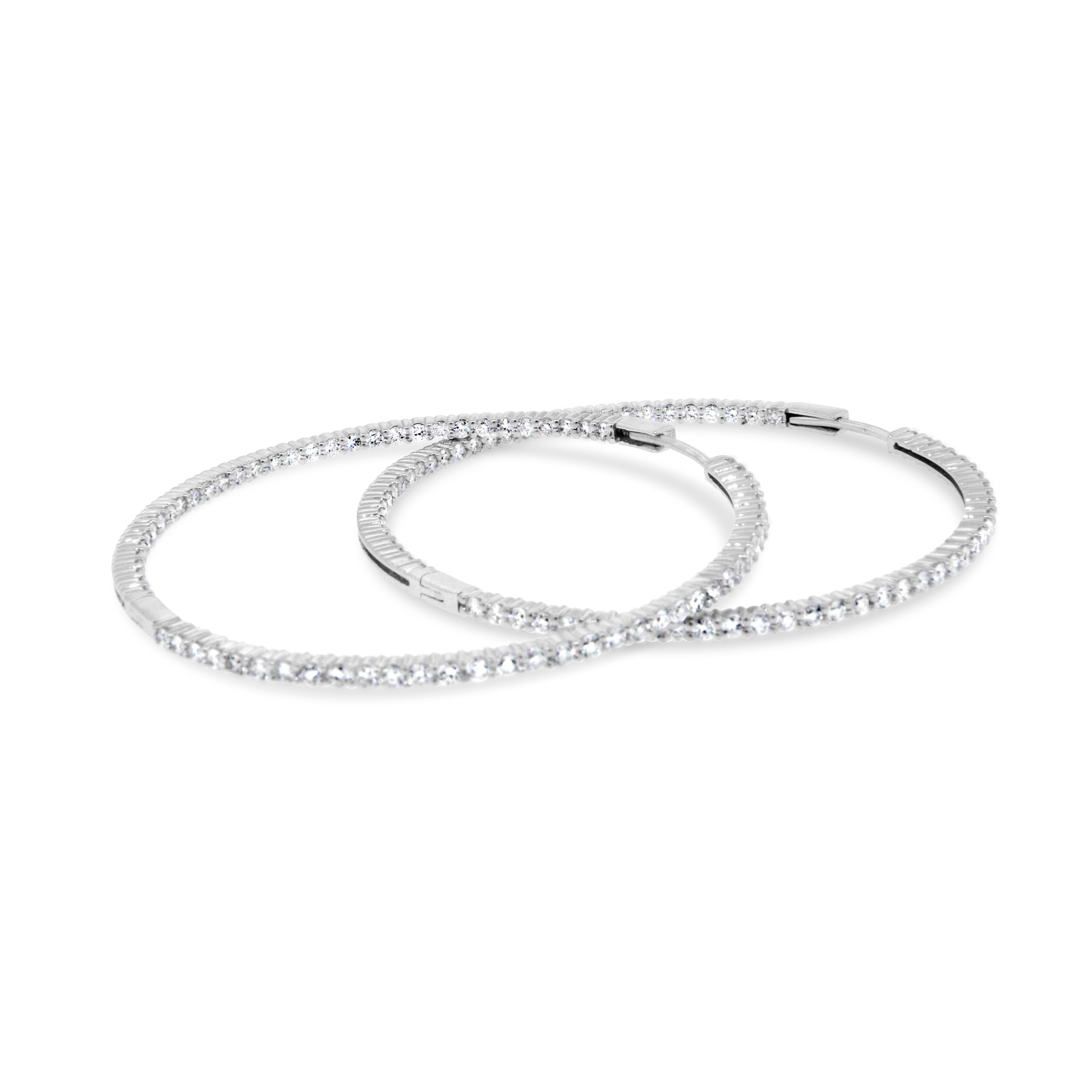 Women's 14k White Gold Large Hoop Inside-Out Diamond Earrings For Sale