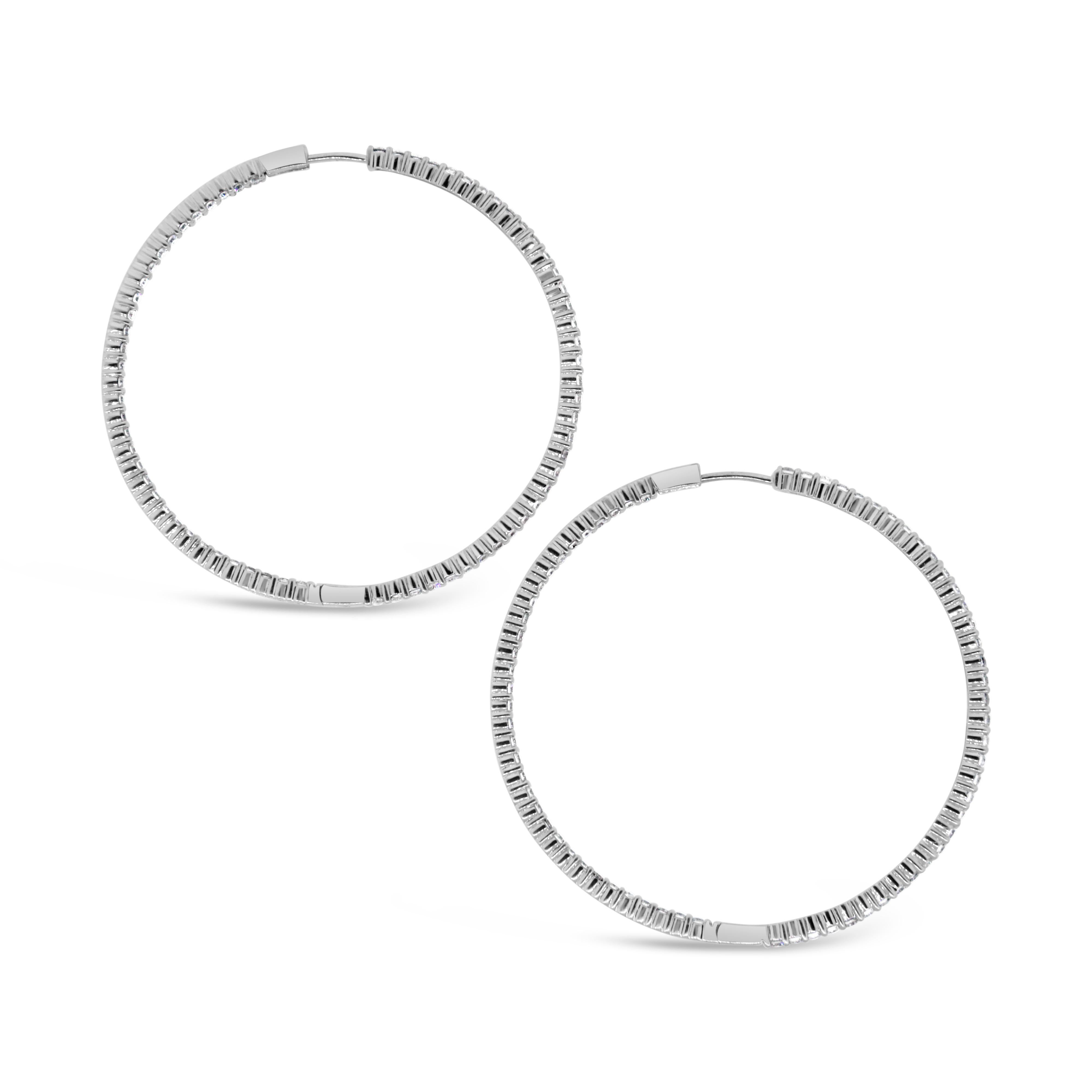 14k White Gold Large Hoop Inside-Out Diamond Earrings For Sale 1