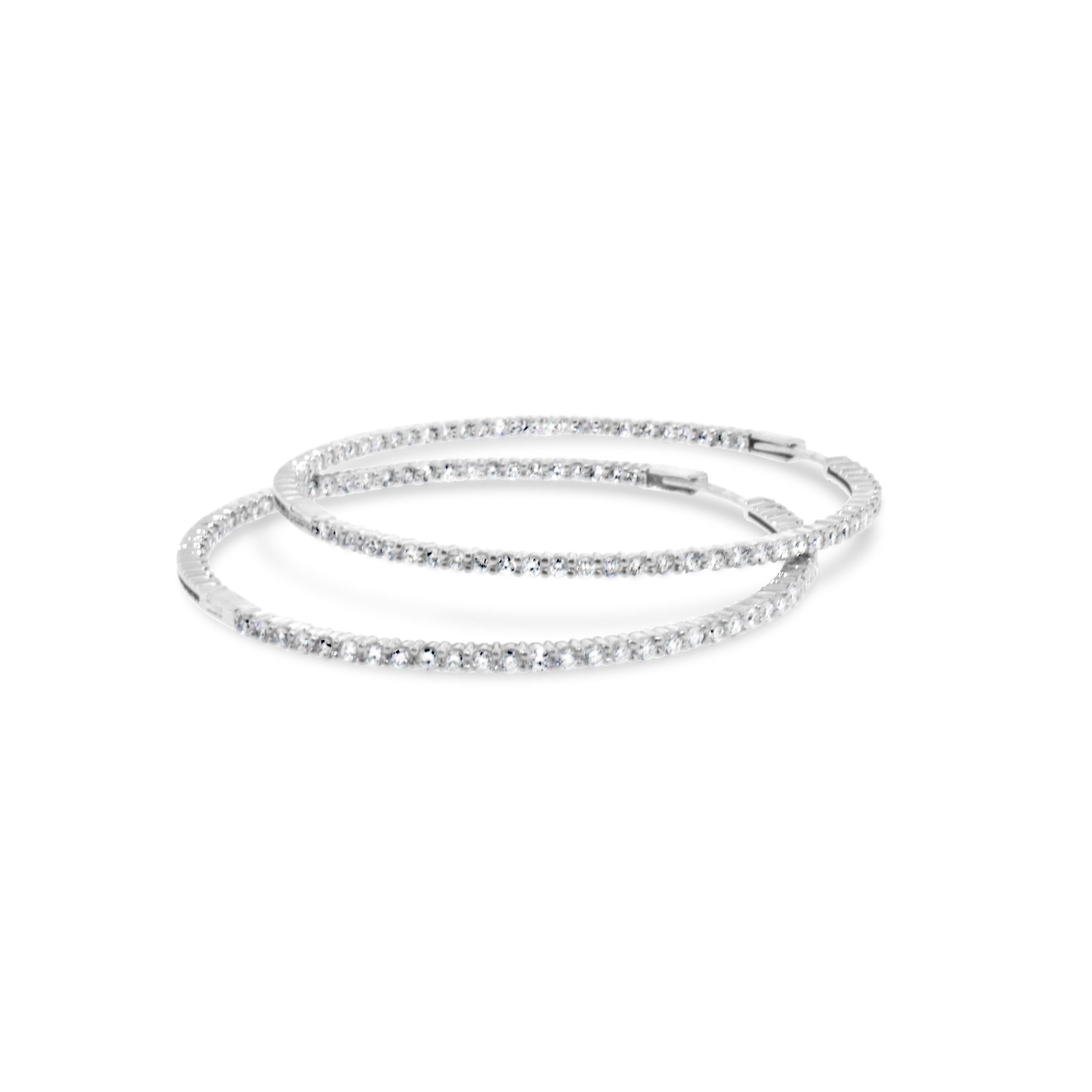 14k White Gold Large Hoop Inside-Out Diamond Earrings For Sale 2