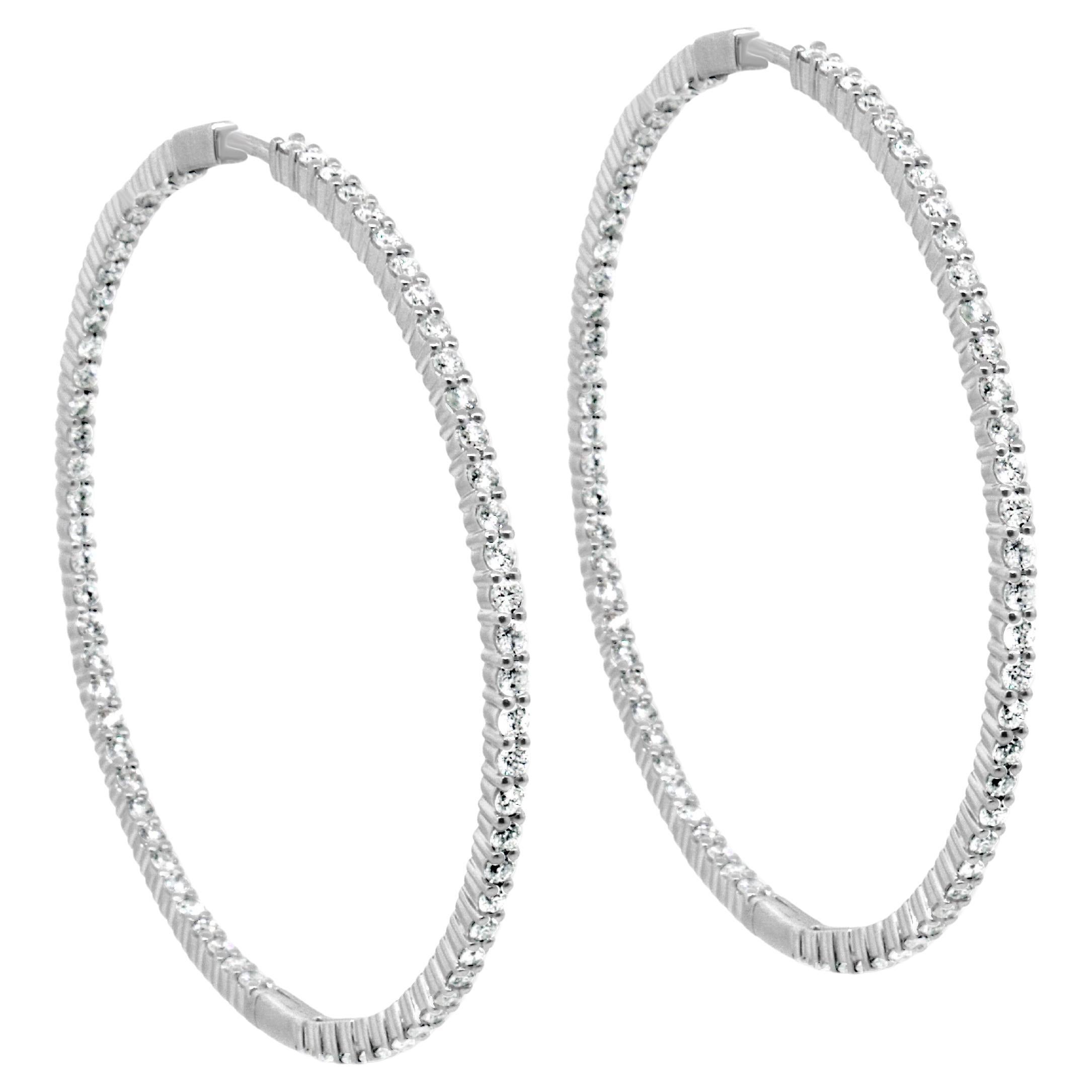14k Weißgold Große Creolen mit Diamanten innen und außen