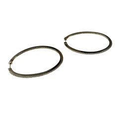 14K White Gold Large Oval Inside Out Diamond Hoop Earrings #22445