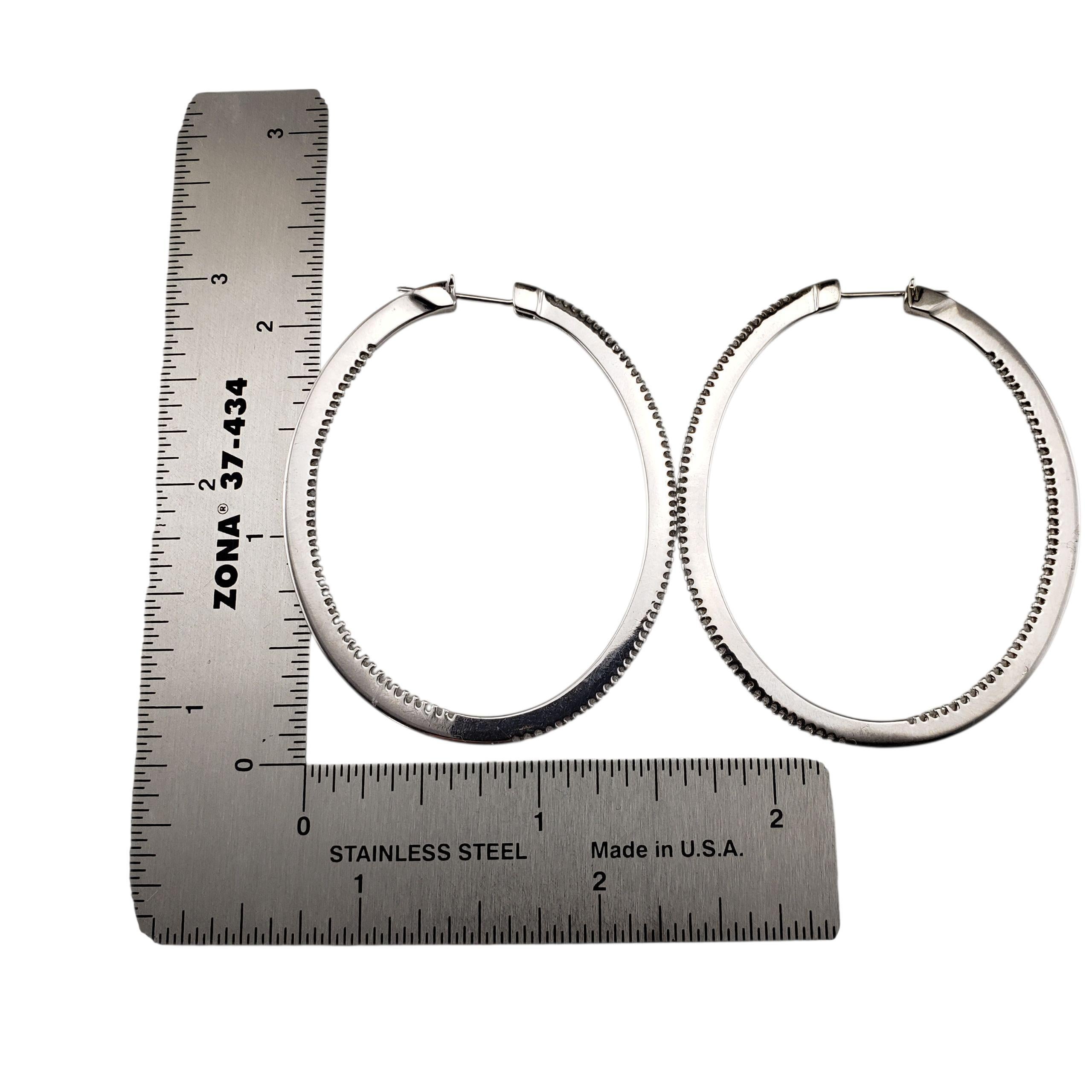 De las mujeres Pendientes de aro de diamantes ovalados de oro blanco de 14 quilates #22445 en venta