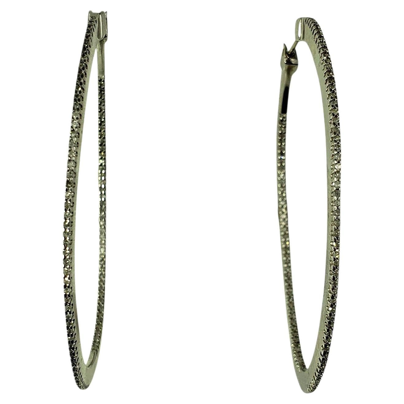 Pendientes de aro de diamantes ovalados de oro blanco de 14 quilates #22445 en venta