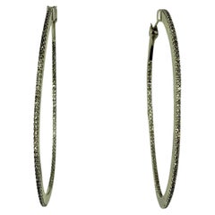 14K White Gold Large Oval Inside Out Diamond Hoop Earrings #22445