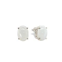 14K White Gold Large Oval Moonstone Stud Earrings 11.20 carats tw