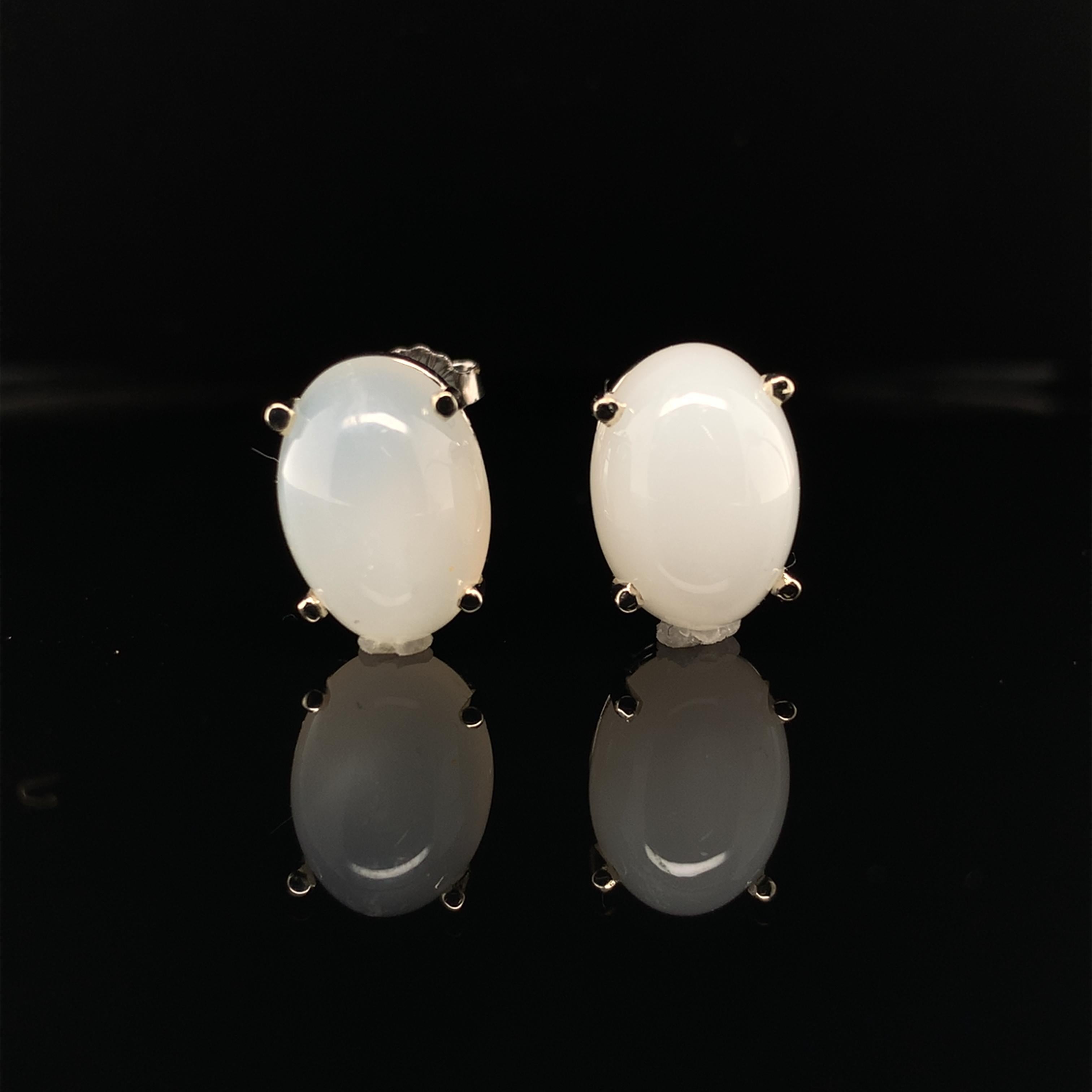 14K Weißgold große ovale Mondstein Ohrstecker 11,20 Karat tw Damen im Angebot