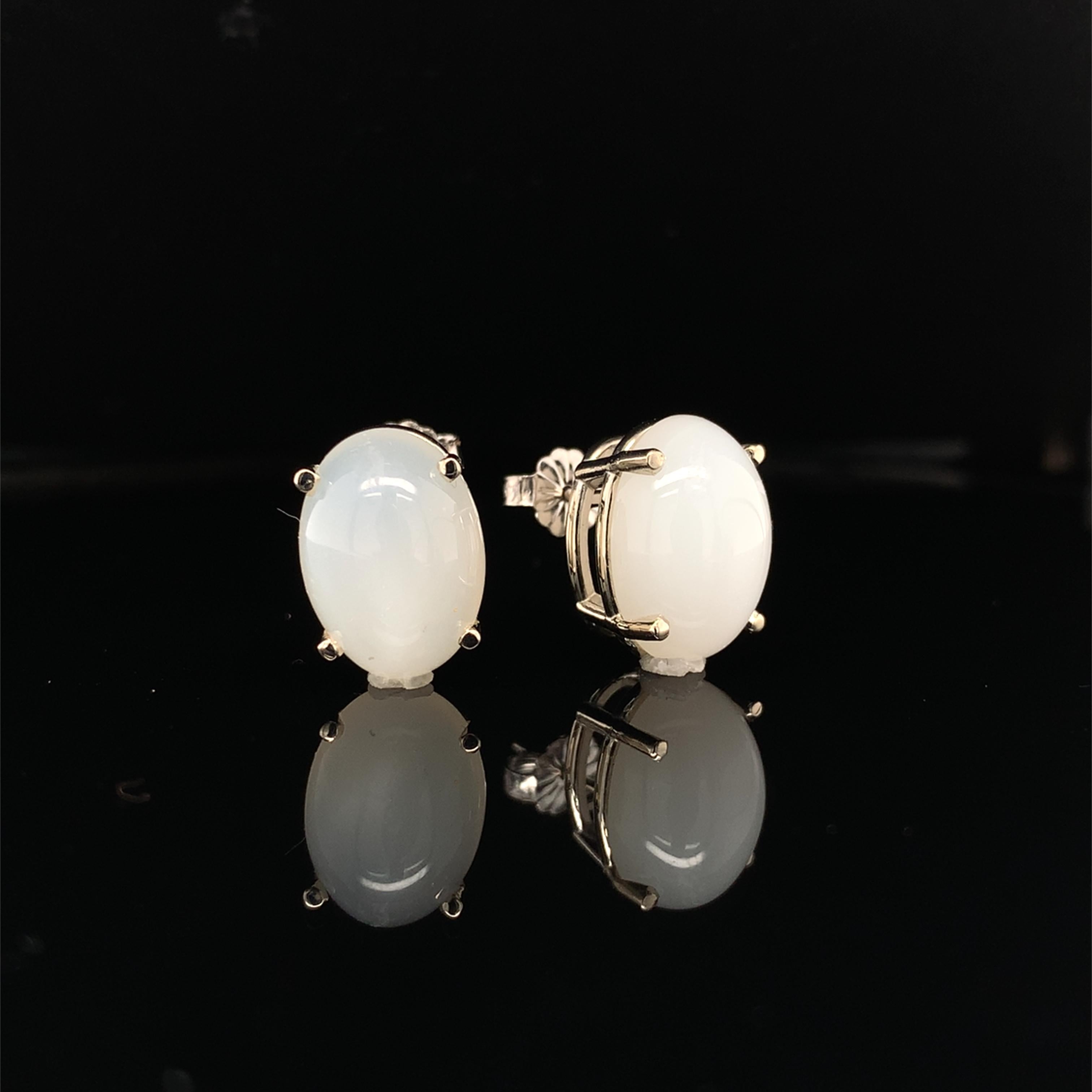 14K Weißgold große ovale Mondstein Ohrstecker 11,20 Karat tw im Angebot 1