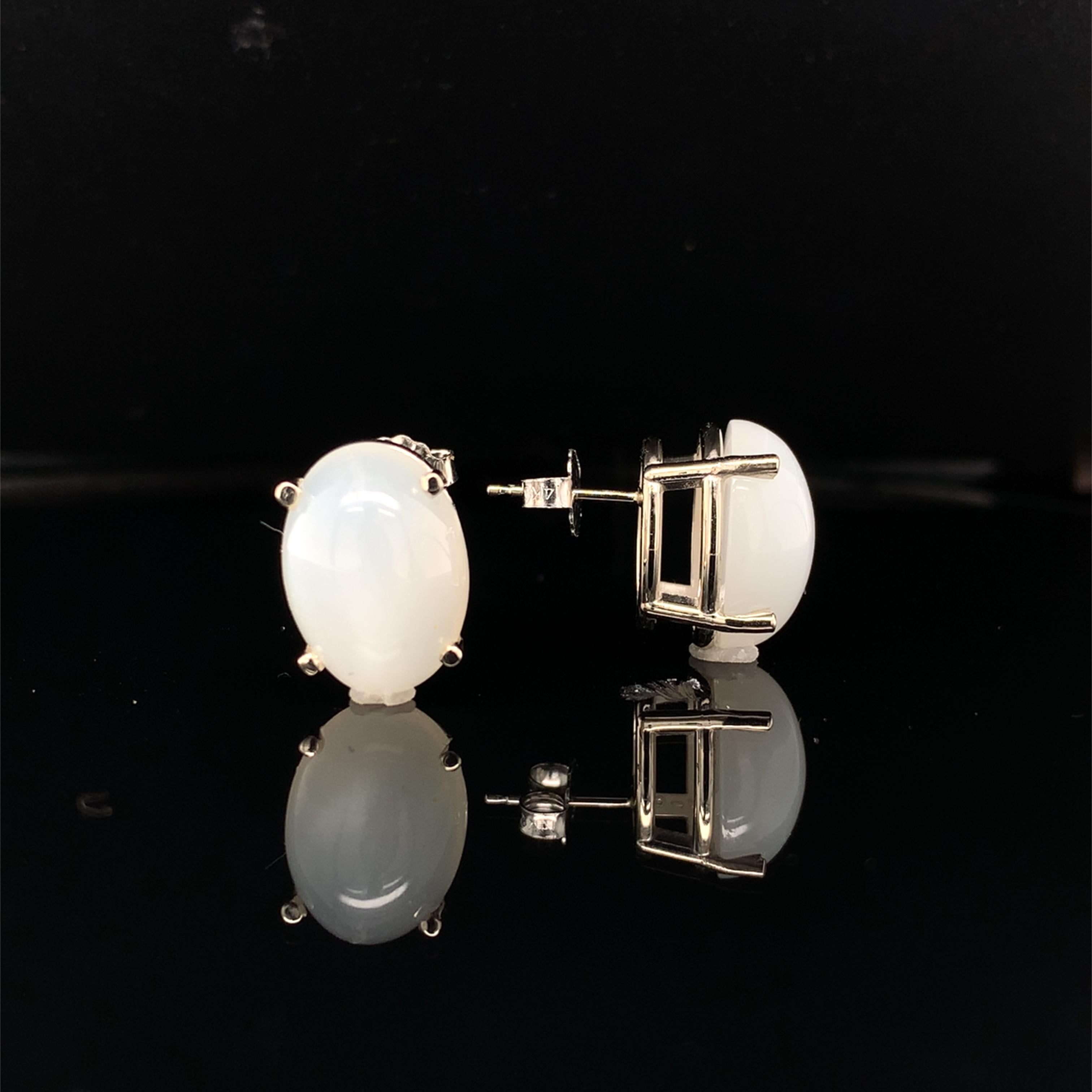 14K Weißgold große ovale Mondstein Ohrstecker 11,20 Karat tw im Angebot 2