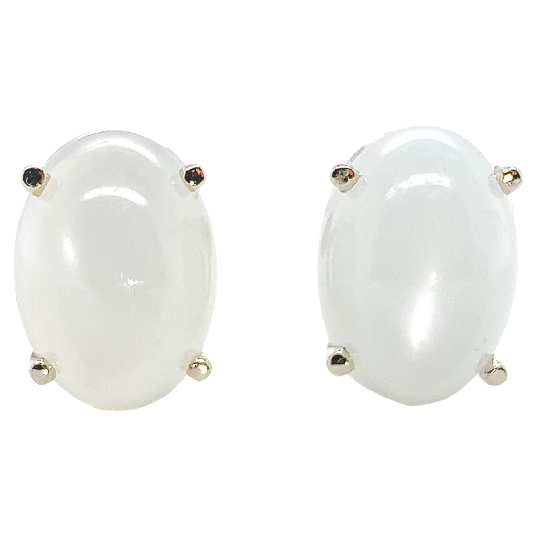 14K Weißgold große ovale Mondstein Ohrstecker 11,20 Karat tw im Angebot