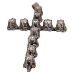 14K White Gold Large Round Diamond Cross Pendant with Bail