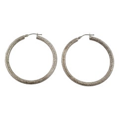 14k White Gold Large Sparkle Hoop Earrings