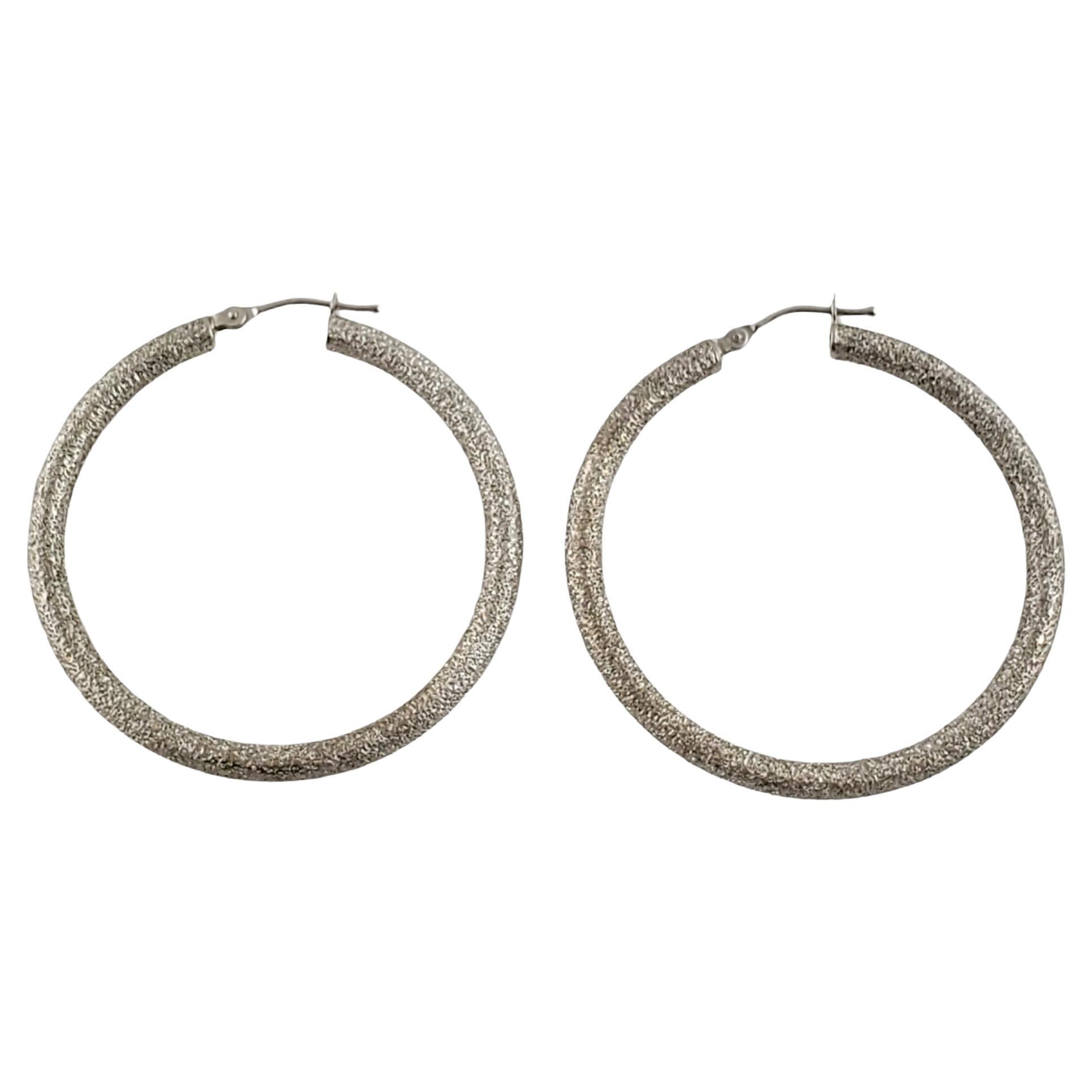 14k White Gold Large Sparkle Hoop Earrings For Sale