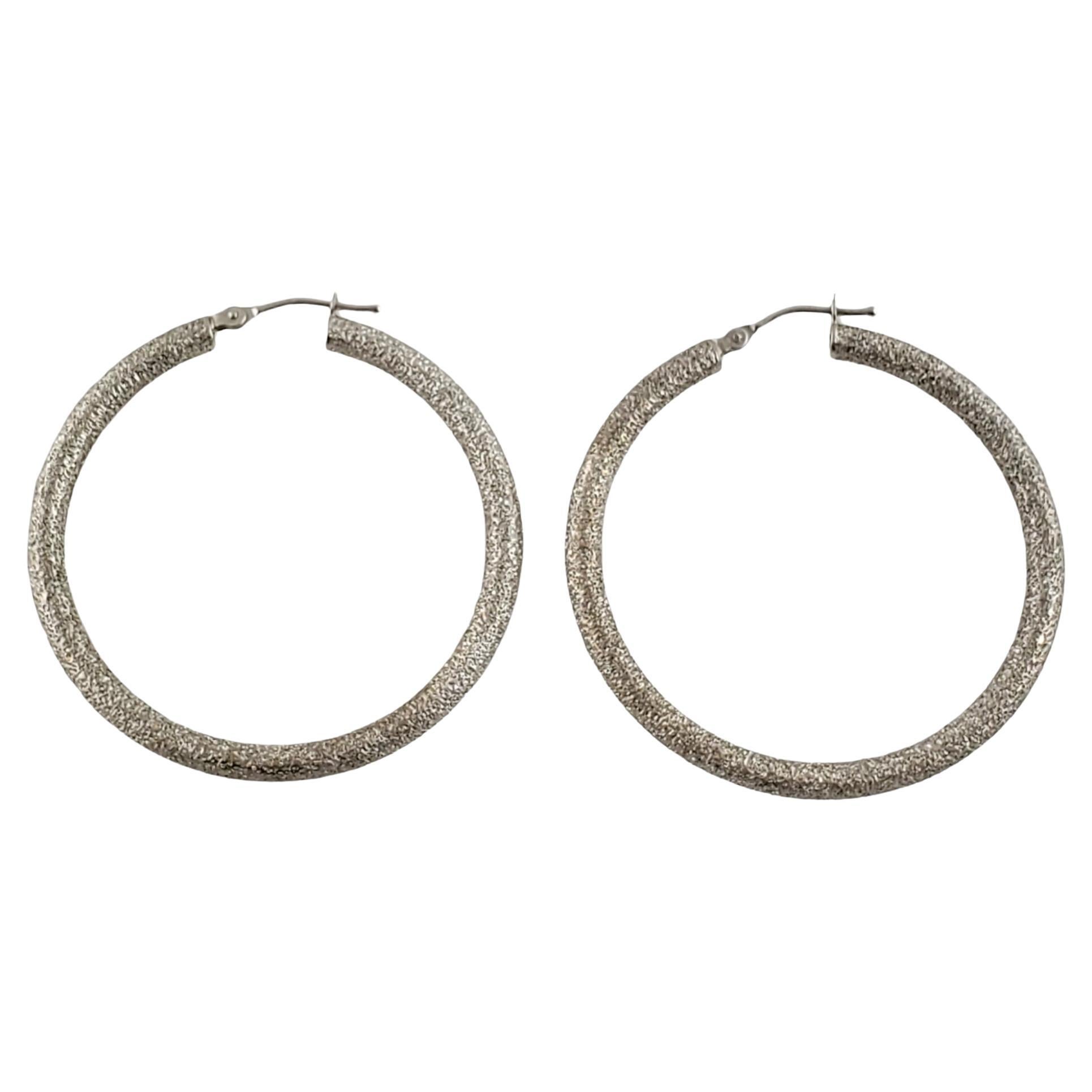 14k White Gold Large Sparkle Hoop Earrings