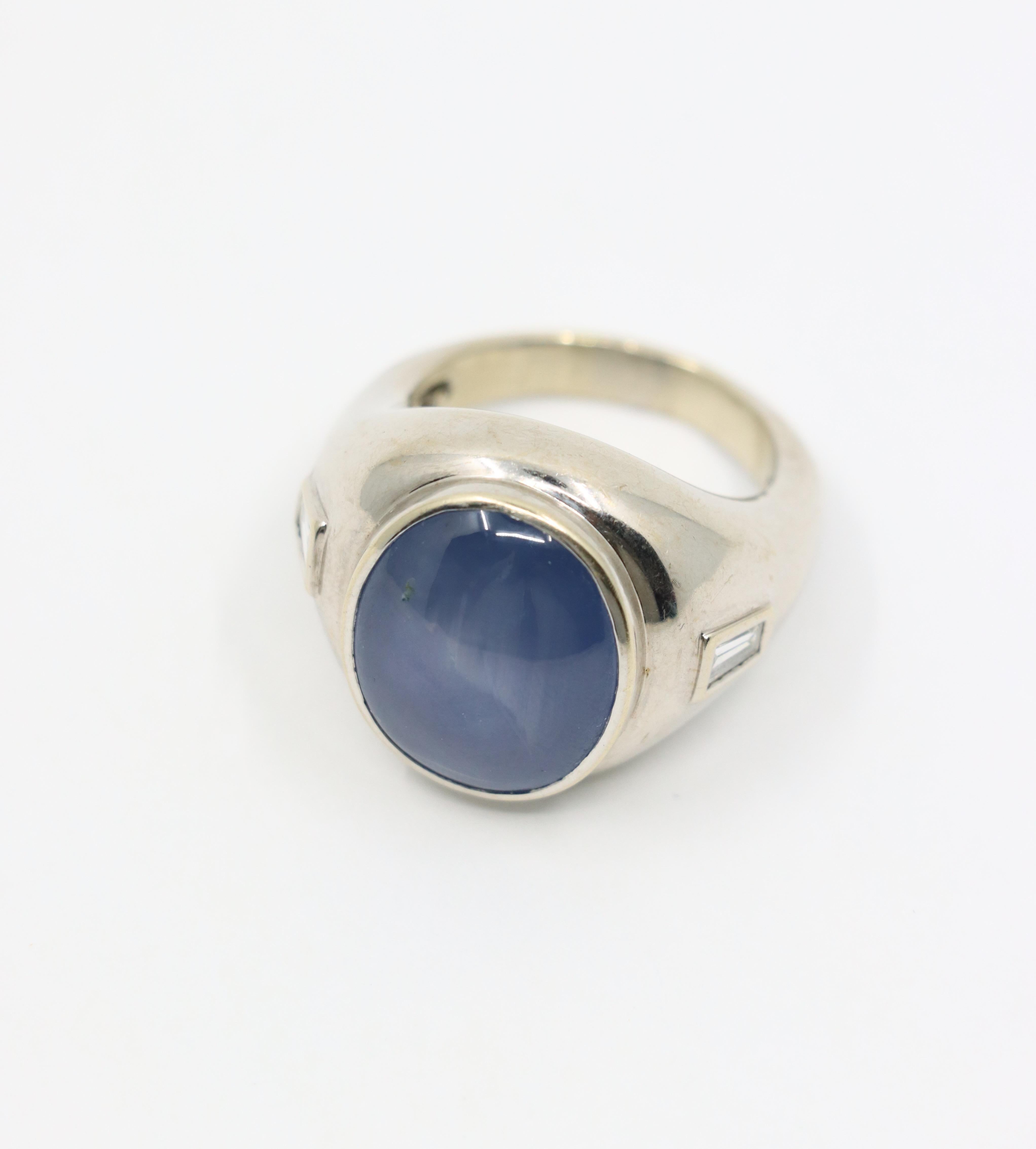 Anello con zaffiro grande e diamante in oro bianco 14K in vendita 5
