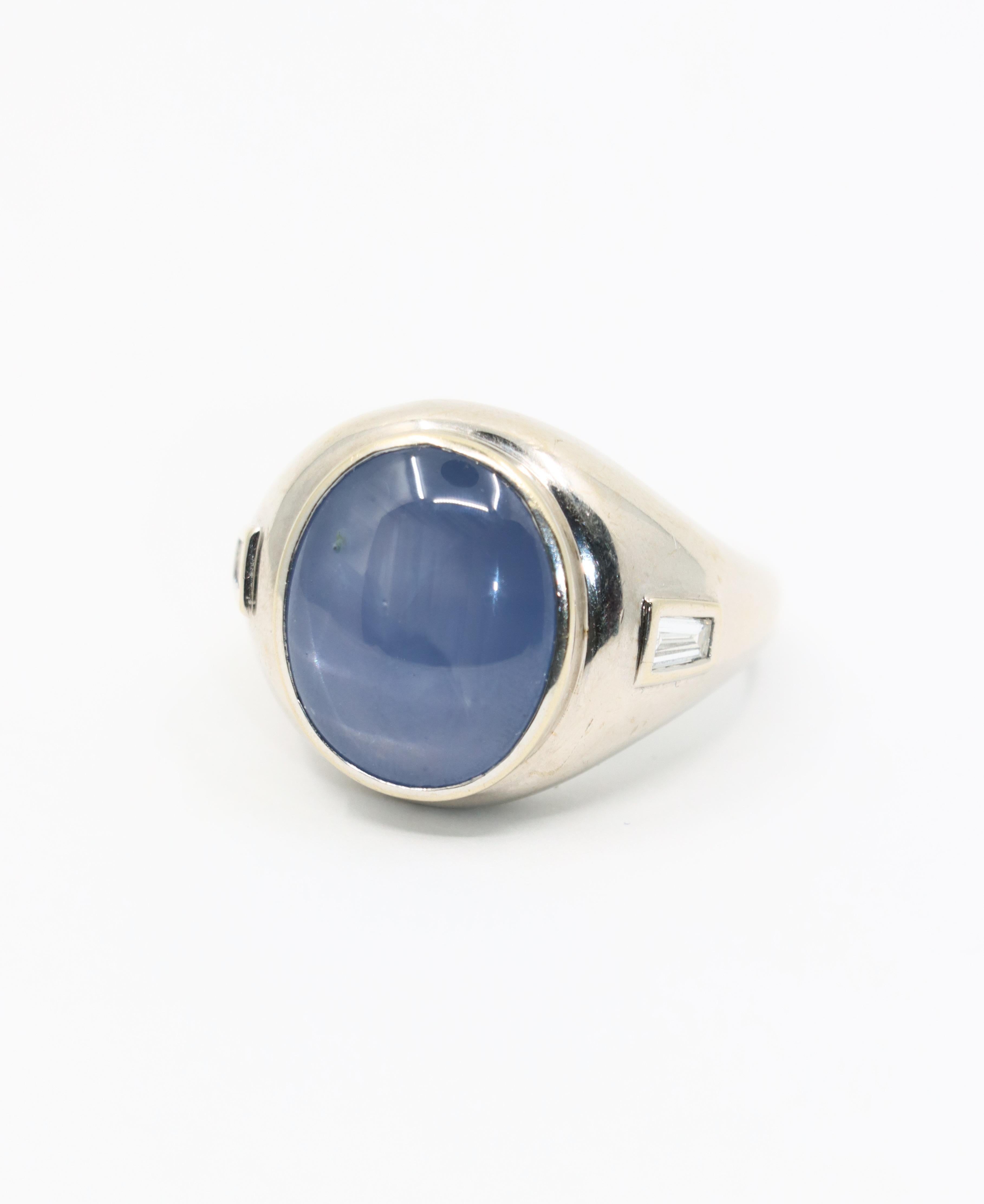 Anello con zaffiro grande e diamante in oro bianco 14K in vendita 6