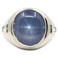 14K White Gold Large Star Sapphire Diamond Ring