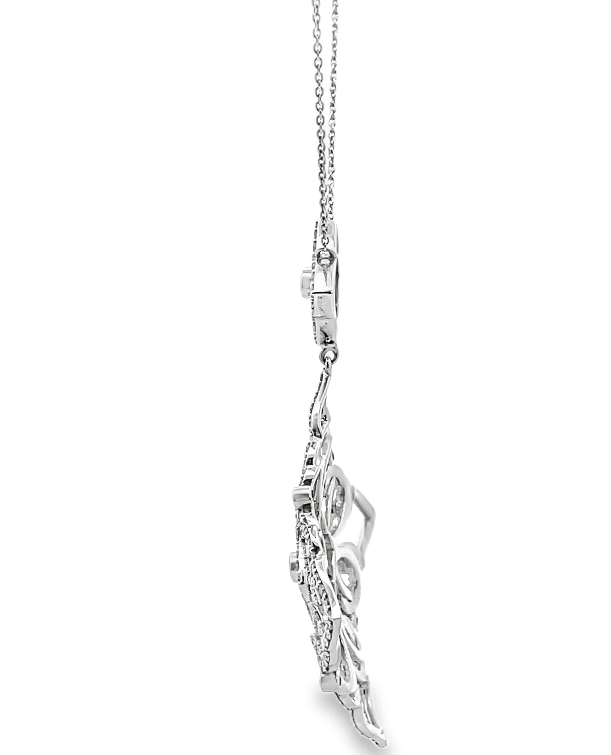 Contemporaneo Collana con ciondolo grande in oro bianco 14K con diamanti di ispirazione vintage