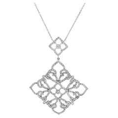 14K White Gold Large Vintage Inspired Diamond Pendant Necklace