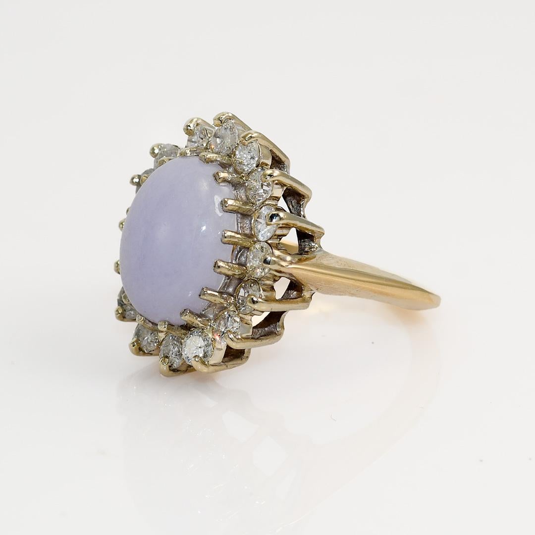 14K White Gold Lavendar Jade & Diamond Ring, 1.00tdw, 7.4g In Excellent Condition For Sale In Laguna Beach, CA