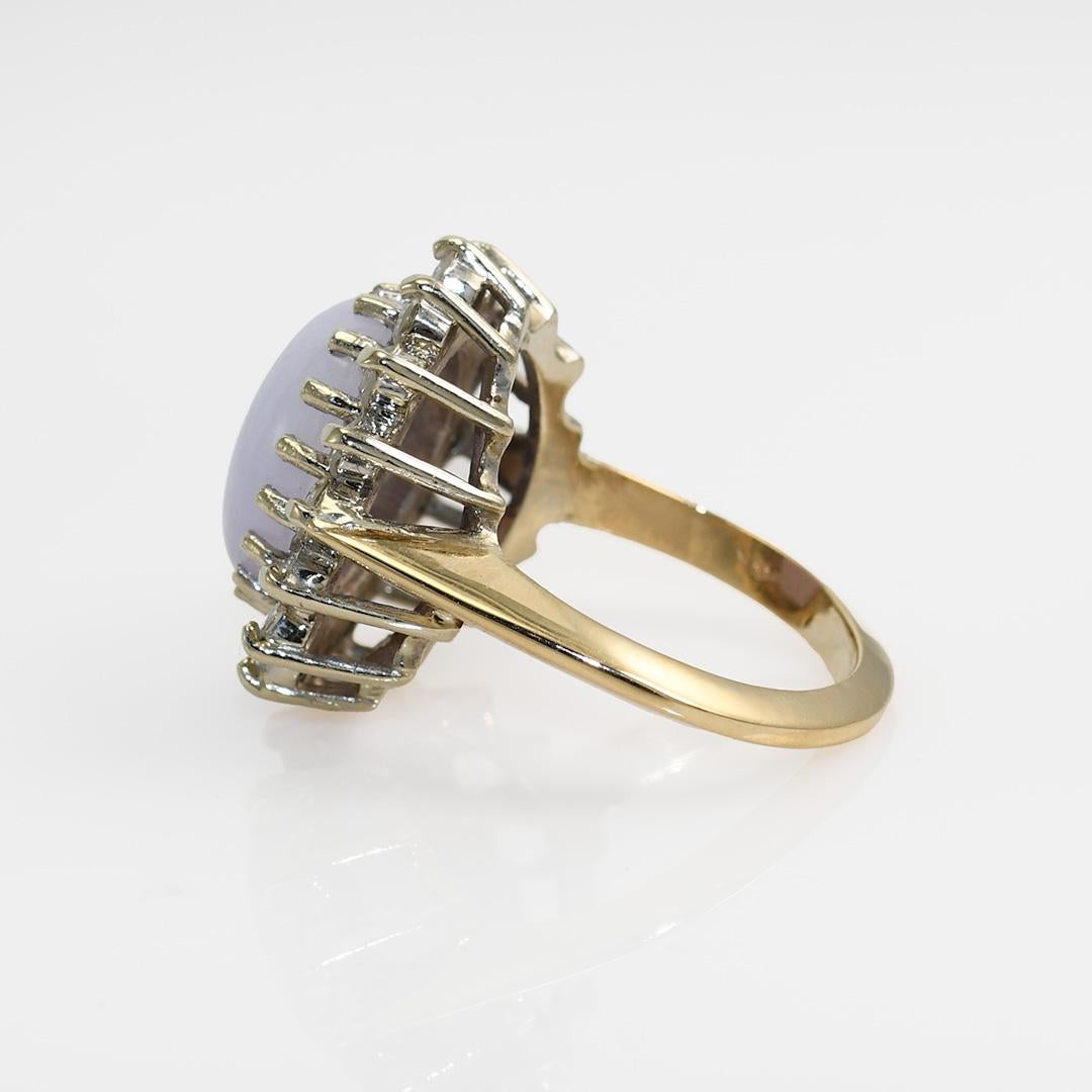 Women's 14K White Gold Lavendar Jade & Diamond Ring, 1.00tdw, 7.4g For Sale
