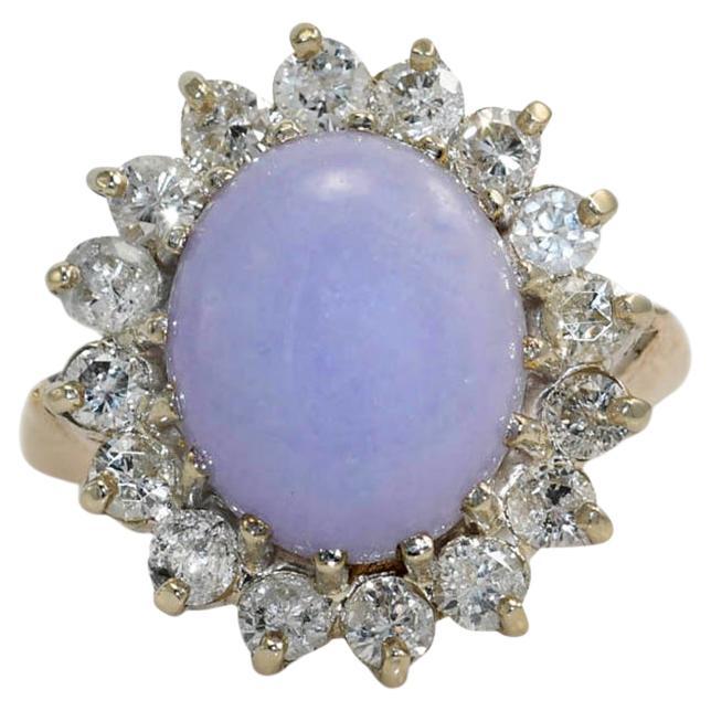 14K White Gold Lavendar Jade & Diamond Ring, 1.00tdw, 7.4g For Sale