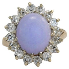 Anello di giada lavanda e diamanti in oro bianco 14K, 1.00tdw, 7.4g