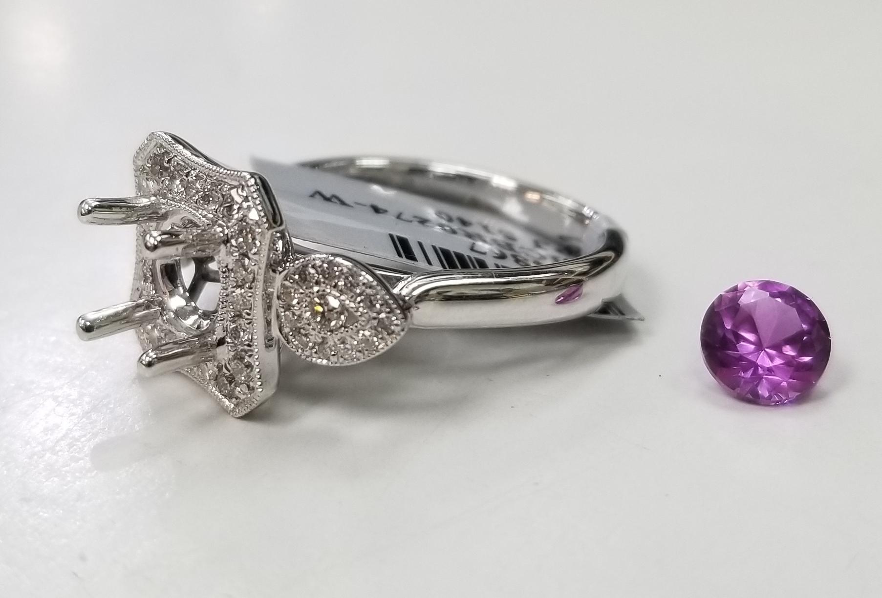 14k white gold Lavender Amethyst and diamond ring, containing 1 lavender amethyst of gem quality weighing 1.14cts. and 44 round full cut diamonds of very fine quality weighing .45pts. ring size is 6.5 and can be size to fit for free.  *Or pick any